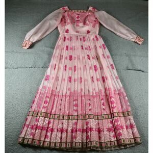 Vintage Alfred Shaheen Dress 10 Pink Geometric Print Hawaii California Maxi 70s